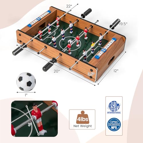 GYMAX Foosball Table, 20” Tabletop Mini Soccer Game with 2 Footballs & Score Keeper, Portable Arcade Game Table Set for Kids Adult Family Night, Game Room, Party