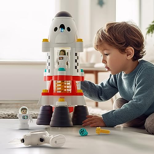 iPlay, iLearn Rocket Space Toy, Kid Spaceship Playset W/Space Shuttle, 2 Astronauts, Educational STEM Take Apart Outer Space Adventure W/Electric Drill, Stocking Gift for 3 4 5 6 7 8 Year Old Boy Girl