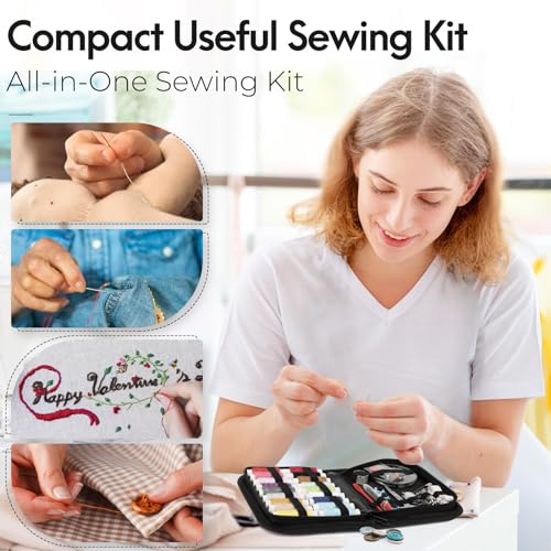 Coquimbo Sewing Kit Stocking Stuffers Gifts for Women Men Adults Kids Teens Mom Grandma Beginner Kids Traveler, Portable Sewing Supplies Accessories Contains Thread, Needle, Scissors (Black, M)