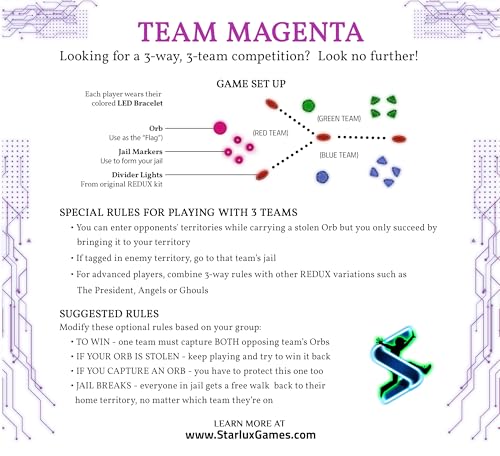 3-Team Expansion for Glow-in-The-Dark Capture The Flag Redux | Adds 4 Players & 1 Extra Team | Glow in The Dark Games | Light Up Kids Games Set | Outdoor Gifts for Girls 8-12+ | Go Team Magenta!