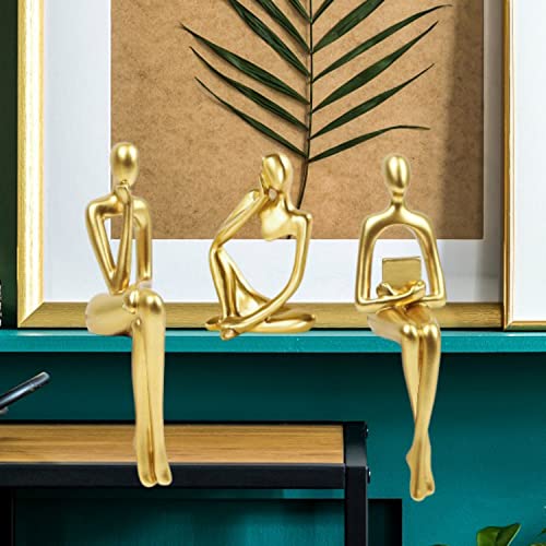 Prettidecor Gold Home Decor Thinker Statue Accents, Set of 3 Thinker Sculptures Office Decor Modern Abstract Resin Decoration on Shelf Table Desk for Living Room Office Bedroom (Small Gold)