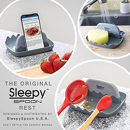 SleepySpoon - Spoon Rest for Kitchen Counter – Pot Lid Holder and Spoon Holder – Multipurpose Gadget Keeps Countertops Clean - Bonus Lid Lifter