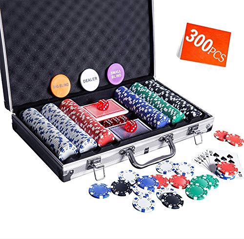 Poker Chip Set - 300PCS Poker Chips with Aluminum Case, 11.5 Gram Chips for Texas Holdem Blackjack