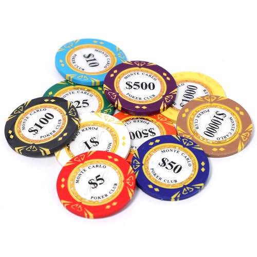 JIESITE 14 Gram Clay Poker Chips Monte Carlo Poker Chips Casino Grade Poker Chip for Texas Hold'em, Blackjack Poker Games Pack of 50 Pieces($100 Black)