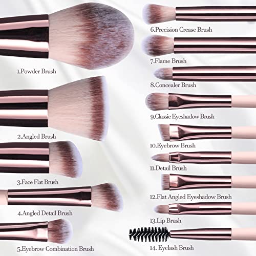 BS-MALL Travel Makeup Brush Set Foundation Powder Concealers Eye Shadows Makeup Set with LED light Mirror 14 Pcs Mini Makeup Brushes (APINK)