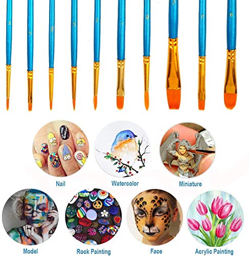 Soucolor Acrylic Paint Brushes Set, 20Pcs Round Pointed Tip Artist Paintbrushes for Acrylic Painting Oil Watercolor Canvas Boards Rock Body Face Nail Art, Halloween Pumpkin Ceramic Crafts Supplies