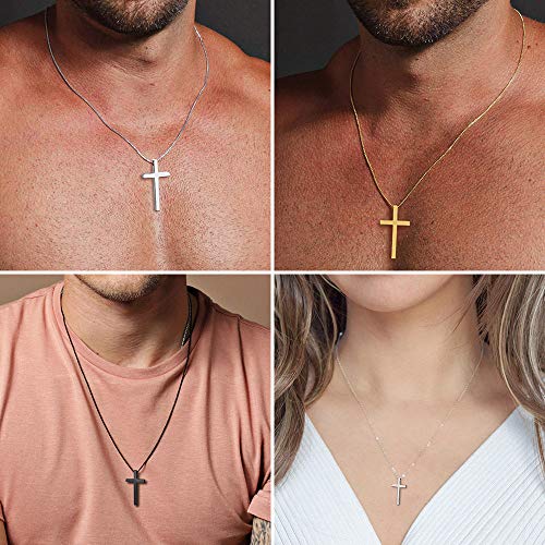 M MOOHAM Cross Necklace for Boys Men, Gifts for Teen Teenage Boys, Black Stainless Steel Cross Pendant Necklace for Men Box Chain 20 Inch