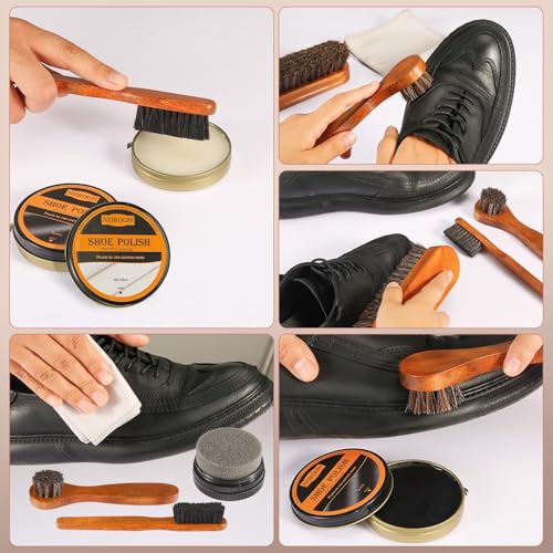 13Pcs Shoe Care Kit for Men & Women,3 Horsehair Shoe Polish Brush,Black Brown Neutral Mink Oil for Shoes,Care for Leather Boots, Shoe Cleaning Kit as Gift for Men with Shine Sponges & Care Cloth