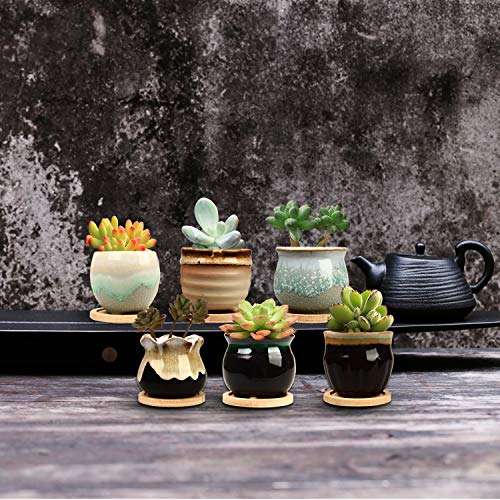 Brajttt 2.5 Inch Succulent Pot with Drainage,Planting/Flower Pots,Small Planter for Mini Plant Ceramic Flowing Glaze Base Serial Set with Holes