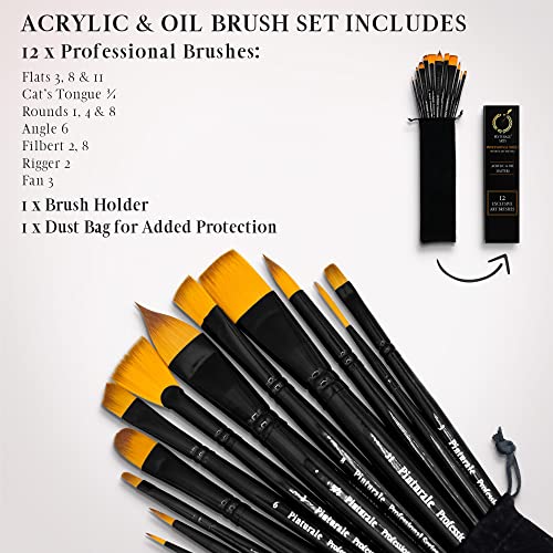 Pinturale Arts Set of 12 Brushes for Acrylic & Oil Painting | Acrylic & Oil Masters | Acrylic Paint Brush Set | Handmade Professional Oil Paint Brush Set | Acrylic Brush Set, Oil Paint Brushes