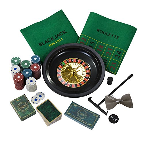 Talking Tables Casino Night Game Kit - Play Poker, Blackjack, Roulette - Gambling Set for Adults, Gifts for Him - Contains Game Mat, Chips, Play Money, Balls, Playing Cards (Host-Casino-V2)