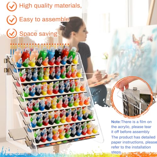 DoubleFill Wooden and Acrylic Paint Organizer Paint Holder Paintbrush Storage Miniature Model Paint Rack Painting Stand Can Hold 123 Bottle & 22 Brush for Christmas Gifts