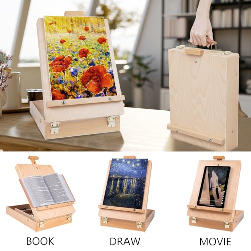 Louise Maelys Tabletop Easel Beechwood Art Easel for Painting Canvases Table Easel Stand for Painters Painting by Numbers, Students Beginners Artist Adults