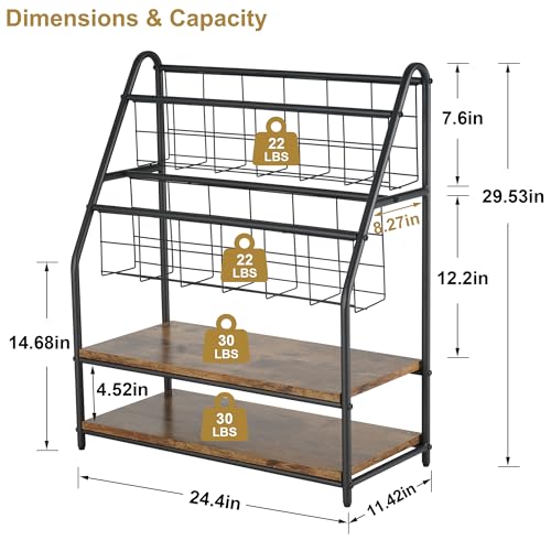 VECELO Magazine Holder Floor,2-Tier Metal Magazine Racks, Newspaper Display Stand with Board Shelves for Books and Brochure in Home Office,Shopping Malls,Indoor&Outdoor Place, Retro Brown