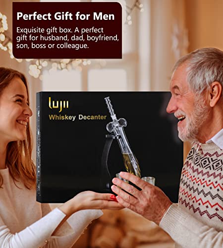 LUJII Heroic Sword Whiskey Decanter Set for Brave Hero, Liquor Dispenser with 2 Glasses & Wooden Tray, Alcohol Holder for Bourbon or Scotch, Gift for Men Husband Dad Boyfriend or Son, 850 ml