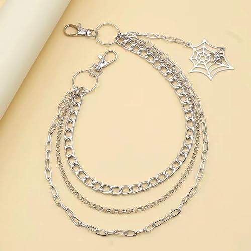 Punk Pants Chain Hip Hop Butterfly Cross Sword Star Rivet Charm Layered Jeans Chains Wallet Chain Vintage Rock Chains for Women Men Halloween Jewelry Gifts Clothing Accessories (Spider Web)