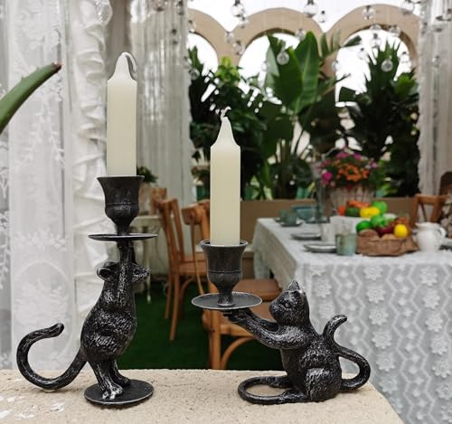 Iron Taper Candle Holder - Cat Decor Candle Holder - Dog Decorative Candle Stand - Mouse Taper Candlestick Holder