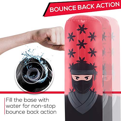 Whoobli Ninja Inflatable Kids Punching Bag, Inflatable Toy Punching Bag for Kids, Bounce-Back Bop Bag for Play, Boxing, Karate, Anger Management, Gift for 3-7 Years Old, Toys Age 3 4 5 6 7; New 2024