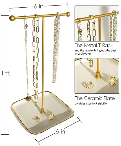 VROOMIUM Necklace Holder- Ceramic Base 1ft Height Jewelry Organizer Stand, Aesthetic Jewelry Hanger Display for Necklaces, Bracelets, Rings, Exhibidor de Collares-Classic White