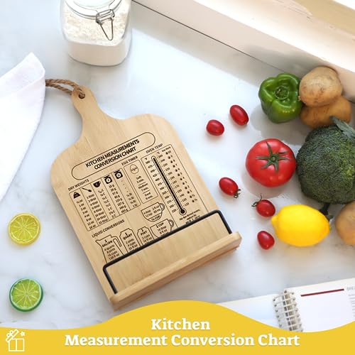 IKEDAS Bamboo Cookbook Stand, Sturdy Cook Book Holder, Recipe Book Holder with Measurement Conversion Chart, Cookbook Stand for Kitchen Counters, Essential Accessories for Holding Cookbooks