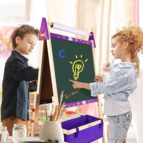 Joyooss Art Easel for Kids Easel for Toddlers, Adjustable Standing Wooden Toddler Easels Kids Board Whiteboard & Chalk Board Kids Dry Erase Board, Art Easel for Kids Age 2-4 4-8 9-12 Drawing Easels