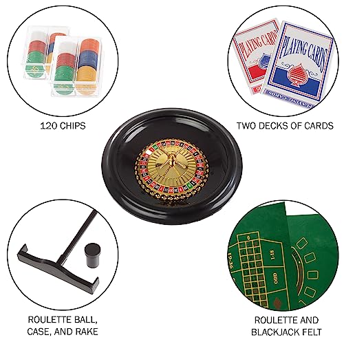 Trademark Poker Roulette Wheel Set – 16-Inch Gambling Wheel with Reversible Roulette and Black Jack Table Cotton, Chips, 2 Decks of Cards, and More