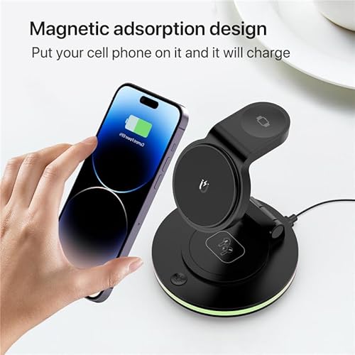 180° Rotating Foldable Magnetic Wireless Charger Stand Wireless Charging Station for iPhone 16 15 14 13 13 12 iWatch 8 7 6 5 4 3 2 Airpods 3 2 Pro (White)