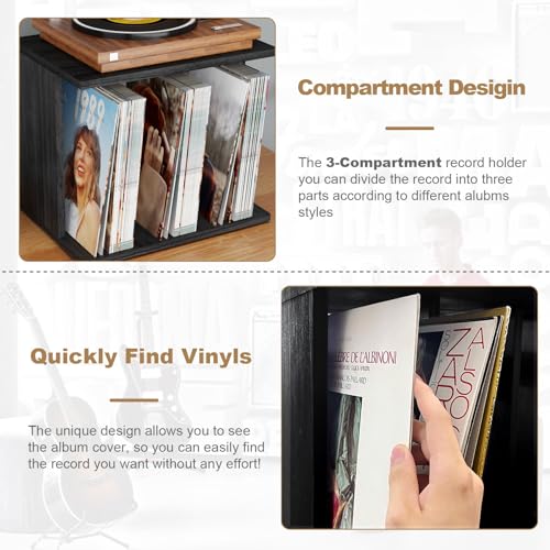 Emfogo Vinyl Record Storage, Vinyl Record Stand Wall Mount Up to 80-100 Albums, 3-Compartment Vinyl Record Holder