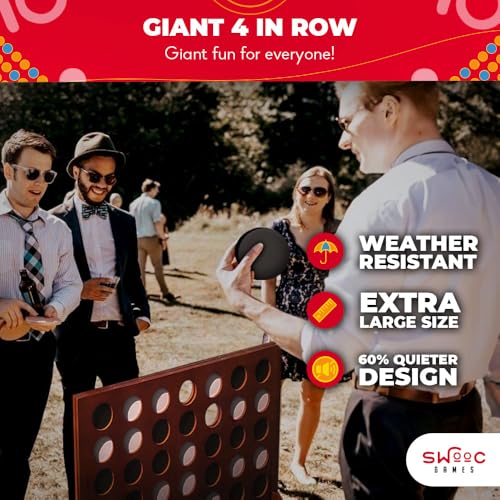 SWOOC Games - Giant Four in a Row (All Weather) with Carrying Case & 60% Quieter Design - Giant Connect - 4 Game - Giant Outdoor Games - Yard Games for Kids and Adults - Backyard Games - Giant Games