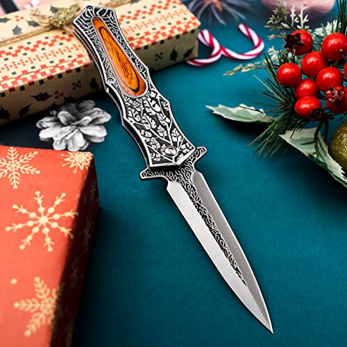 VALHALLA PASTOR Pocket Knife, 3.7'' Folding Knife with 3D Retro Embossed Pattern, Pocket Knife For Men, Liner Lock, Cool EDC Knives, Gift for men