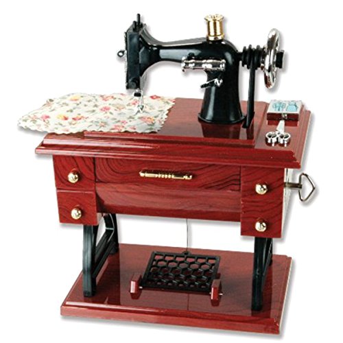 Artyea Vintage Mini Sewing Machine Style Plastic Music Box Table Desk Decoration Toy Gift for Kid Children, brown