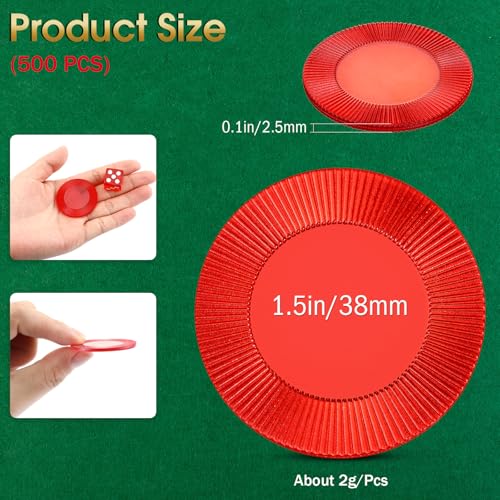 Leitee 500 Pcs Plastic Poker Chips 38 mm Interlocking Game Chips Lightweight Poker Chip Set Tokens Bingo Chips Blank Casino Counting Chips Bulk for Adults Counting Reward Card (Transparent Red)