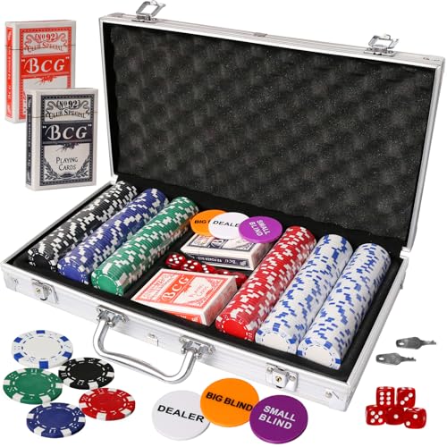 Kiddie Play Poker Chips Set 300 PCS | Poker Sets with Aluminum Case, 11.5 Gram Chips for Texas Hold’em Blackjack Gambling