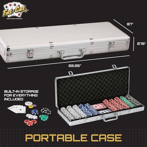 Fat Cat 11.5 Gram Texas Hold 'em Claytec Poker Chip Set with Aluminum Case, 500 Striped Dice Chips