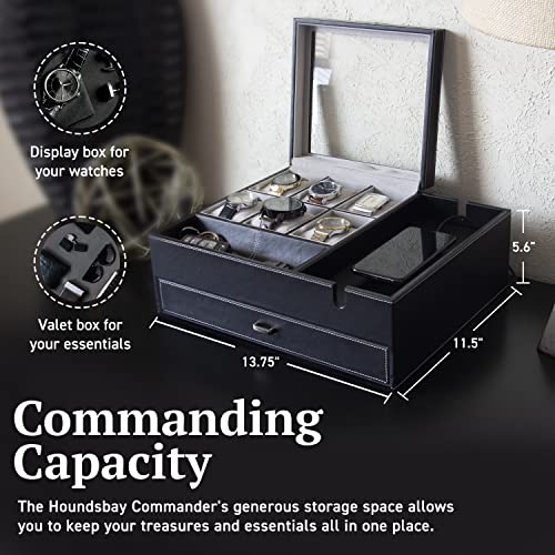 HOUNDSBAY Watch Box for Men & Mens Jewelry Box Organizer - Watch Box Organizer for Men - Watch Display Case - Valet Tray & Watch Holder Organizer for Men - Nightstand Organizer & Watch Stand