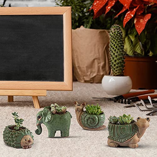 Small Succulent Pots with Drainage, Ceramic Animal Planter, Indoor Plant, Cute Cactus/Bonsai Flower Pots for Home Decor and Office Desk Decoration, A Set of 4 Pieces is Suitable as A Gift