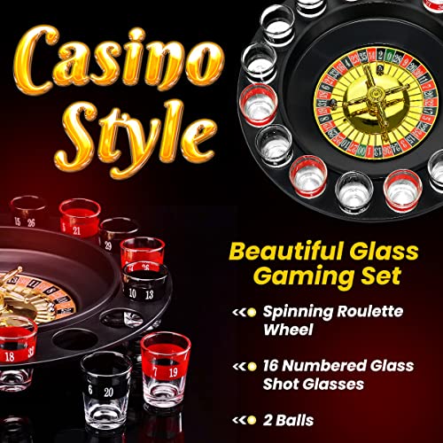 Bo Toys Drinking Game Glass Roulette - Drinking Game Set (2 Balls and 16 Glasses) Casino Style Drinking Game