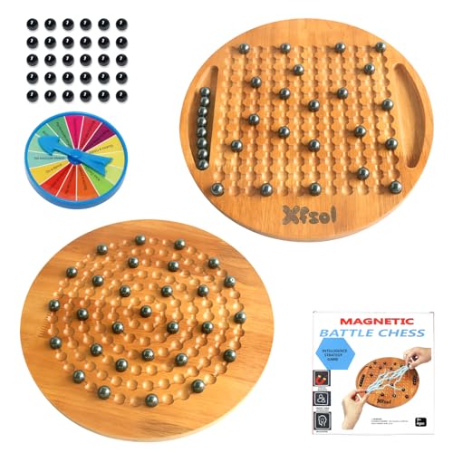 Wooden Magnetic Chess Games, Magnetism Game Both Sides can be Used, Interactive Desktop Fun Board Games with 30Pcs Magnet Marbles, Develop Intelligence Strategy Games