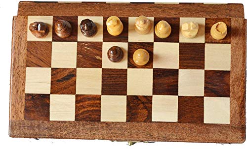 Chess Bazar - Magnetic Travel Pocket Chess Set - Staunton 7 X 7 Inch Folding Game Board Handmade in Fine Rosewood