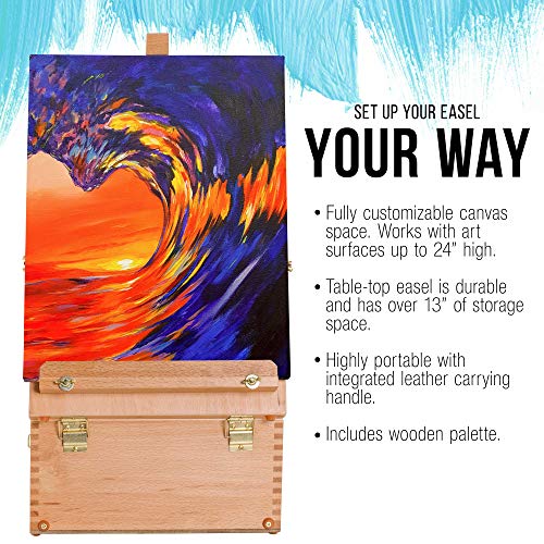 U.S. Art Supply Grand Cayman Extra Large 2 Drawer Adjustable Wood Table Sketchbox Easel, Paint Palette, Premium Beechwood - Portable Wooden Artist Desktop Case - Store Art Paint, Markers, Sketch, Draw