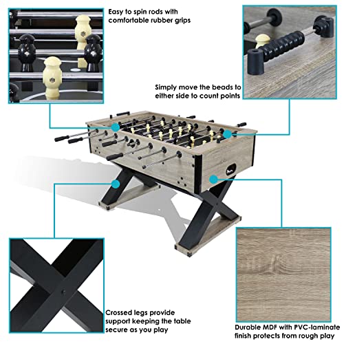 Sunnydaze Delano 54.5-Inch Indoor Foosball Table Adult Size - Soccer Game Table for Kids and Adults with 2 Balls - Gray Distressed Wood Look