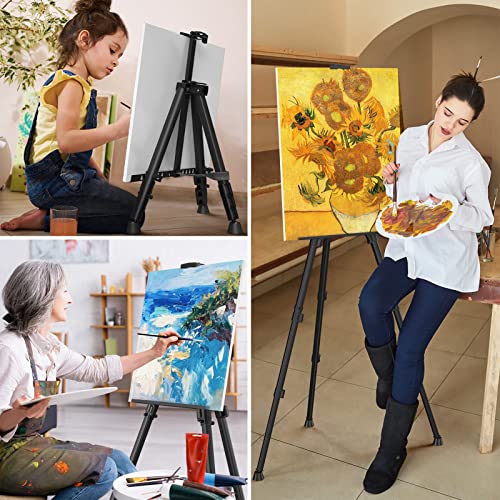 Art Painting Display Easel Stand - Portable Adjustable Aluminum Metal Tripod Artist Easel with Bag, Height from 17" to 66", Extra Sturdy for Table-Top/Floor Painting, Drawing, and Displaying, Black