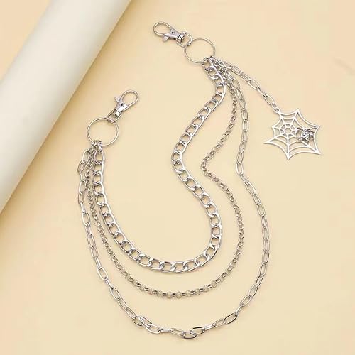 Punk Pants Chain Hip Hop Butterfly Cross Sword Star Rivet Charm Layered Jeans Chains Wallet Chain Vintage Rock Chains for Women Men Halloween Jewelry Gifts Clothing Accessories (Spider Web)