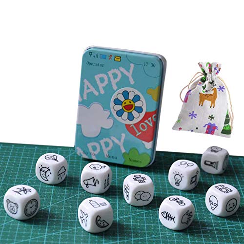 Happy Story 9 Cubes Bundle Dices Iron Box Storage Design Creative Kids Game Storytelling Game for Kids and Adults