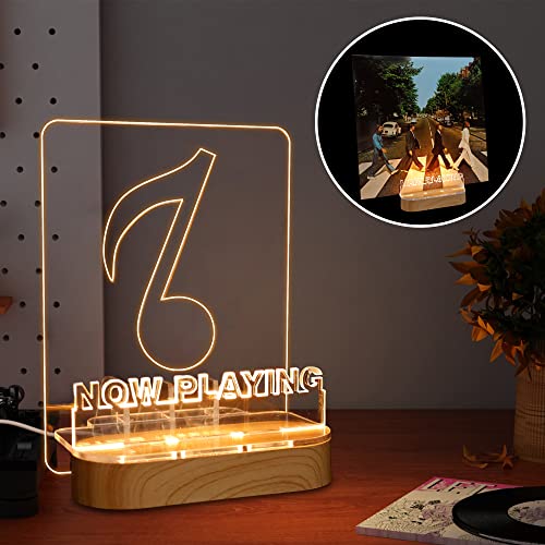 YuanDian Light up Now Playing Vinyl Record Stand, Now Spinning Record Stand, Wooden Acrylic Holder for Vinyl Album Display Storage, Vinyl Record LED Display Storage Collection Holder with USB Powered