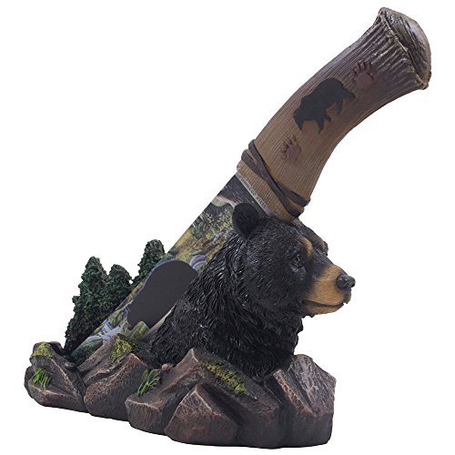 Decorative Black Bear Hunting Knife on Display Stand with Stainless Steel Blade As Rustic Cabin and Lodge Decor Daggers & Knives for Mantel or Shelf Decorations As Gifts for Hunters and Outdoorsmen