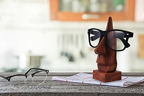 WhopperOnline classic hand made sheesham wood nose shaped Spectacle / Eyeglass display holder stand decorative for home and office (Brown, 6 inch), Birthday and Thanksgiving witty item for loved ones