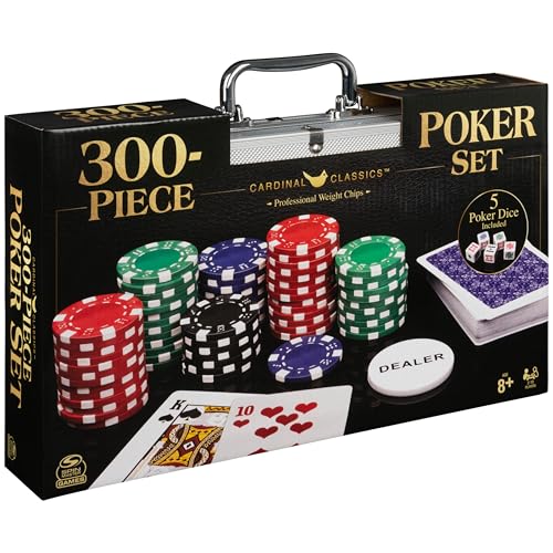 Spin Master Games, Cardinal Classics, 300-Piece Poker Set with Aluminum Carrying Case & Professional Weight Chips & Poker Dice, for Ages 8+