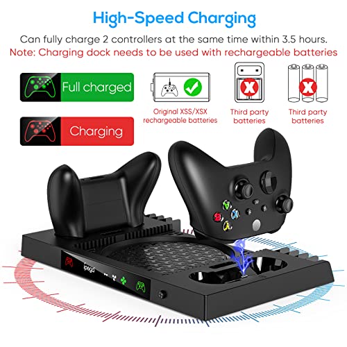 YUANHOT Upgraded Cooling Stand for Xbox Series X, Vertical Charging Station Dock Accessories with Fan Cooling System, Dual Controller Charger Ports, Headset Holder and Game Storage (ONLY for XSX)