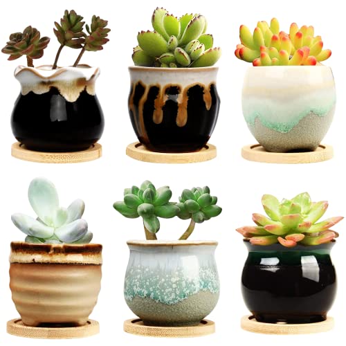 Brajttt 2.5 Inch Succulent Pot with Drainage,Planting/Flower Pots,Small Planter for Mini Plant Ceramic Flowing Glaze Base Serial Set with Holes